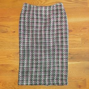 Spiegel pink burgundy grey tweed pencil midi winter high waisted work skirt